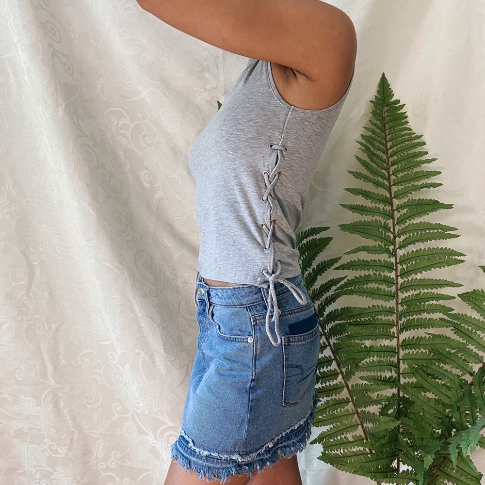 Grey European tie up sleeveless shirt